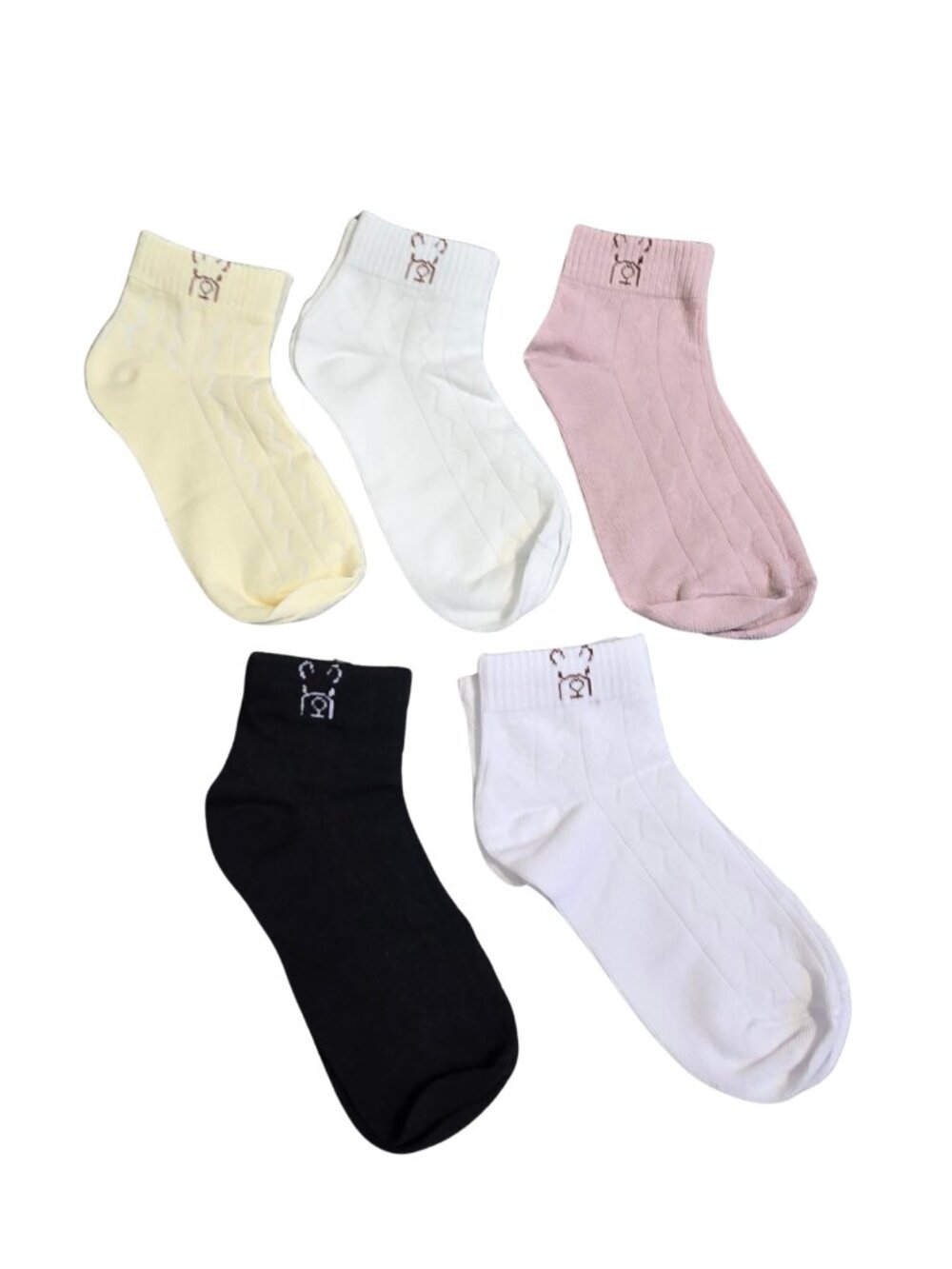 NWOT Set of 5 Pairs Womens Embroidered Bear Pastel Ankle Crew Socks Size 6-8